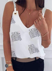 Casual Loose Print V neck Vests