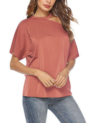 Band Neck Short sleeves one off shoulder woman t-shirts