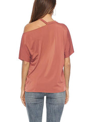 Band Neck Short sleeves one off shoulder woman t-shirts
