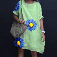Casual Loose Print Short sleeve Round neck Shift Dresses