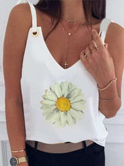 Casual Loose Print V neck Vests