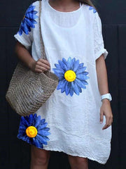 Casual Loose Print Short sleeve Round neck Shift Dresses