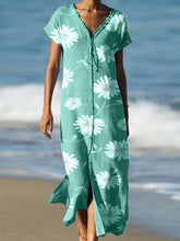 Casual Print V neck Short sleeve Single-breasted Maxi Dresses