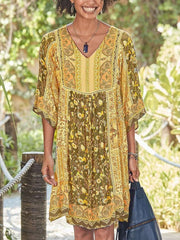 Casual Print V neck Half sleeve Shift Dresses
