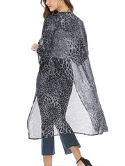 Sexy loose leopard print long chiffon cardigan