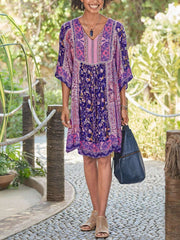Casual Print V neck Half sleeve Shift Dresses