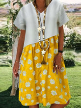 Casual Loose Print Gored Short sleeve V neck Shift Dresses