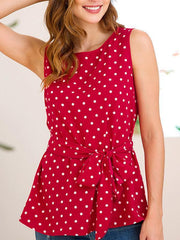 Women Fashion Chiffon Wave pot Tie bowknot Sleeveless Blouses
