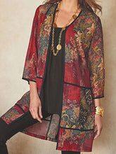Casual Retro print V neck Three quarter sleeve Gored Coats