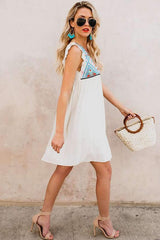 Fashion Casual Gored Print V neck Sleeveless Shift Dresses