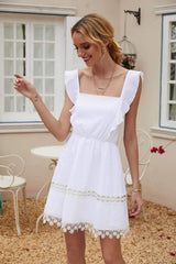 Fashion Pure Square collar Vest Tassels Backless Skater Dresses