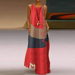Fashion Casual Gored Round neck Sleeveless Maxi Dresses