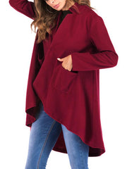 Solid Color Stand-Up Collar Worsted Pocket Woman Coat