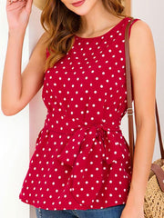 Women Fashion Chiffon Wave pot Tie bowknot Sleeveless Blouses