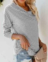 Casual Stripe Round neck Long sleeve T-Shirts