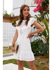 Fashion Pure Round neck Hollow out Falbala Shift Dresses