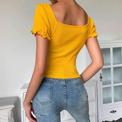 Fashion Pure Round neck Short sleeve Stringy selvedge Fastener T-Shirts