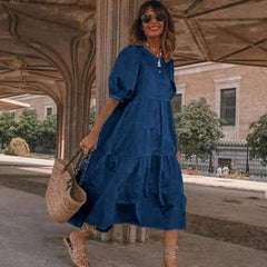 Fashion Casual Loose Round neck Half sleeve Maxi Dresses