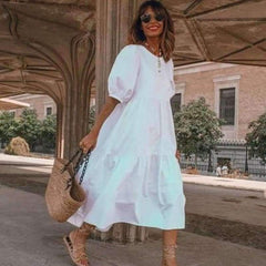Fashion Casual Loose Round neck Half sleeve Maxi Dresses