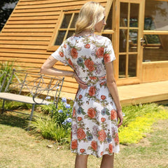 Fashion Print V neck Lacing Short sleeve Skater Dresses