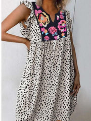 Fashion Casual Print V neck Falbala Shift Dresses