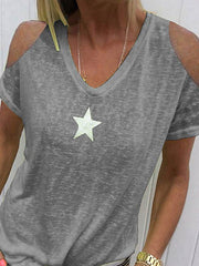 Off Shoulder Fashion Star Printed Short Sleeve T-shirts