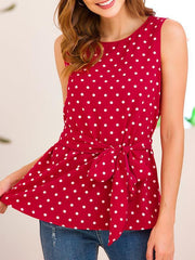 Women Fashion Chiffon Wave pot Tie bowknot Sleeveless Blouses