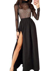 Women black round neck long chic maxi dresses