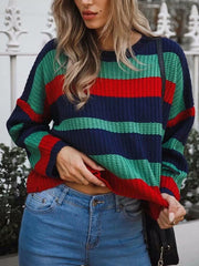 Colorful Woman Round Neck Long Sleeve Woman Fashion Sweater For Fall