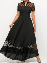 Women's Dresses Polka Dot Mesh Panel V-Neck Short Sleeve Dress Maxi Dresses