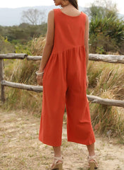 Casual Loose Pure V neck Sleeveless Jumpsuits
