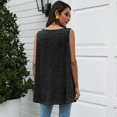 Casual Pure Sleeveless Round neck Lacing Long T-Shirts