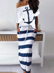 Women printed one off shoulder maxi dress suits
