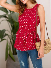Women Fashion Chiffon Wave pot Tie bowknot Sleeveless Blouses