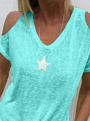 Off Shoulder Fashion Star Printed Short Sleeve T-shirts