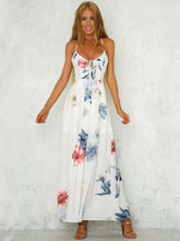 Fashion Print V neck Lacing Vent Sleeveless Backless Maxi Dresses