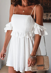 Fashion Elegant Solid Patchwork Spaghetti Strap A Line Dresses Skater Dresses