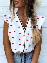 Fashion Print V neck Sleeveless Falbala Blouses