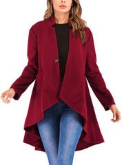 Solid Color Stand-Up Collar Worsted Pocket Woman Coat