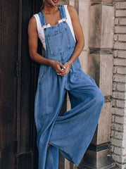 Fashion Casual Solid Pocket Spaghetti Strap Loose Jumpsuits(3 Colors)