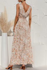 Fashion Casual Leopard Split Joint V Neck A Line Maxi Dresses