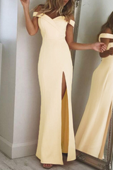 Elegant Solid Backless High Opening Off the Shoulder Irregular Dresses Evening Dresses