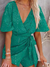 Fashion Elegant Print Backless With Belt V Neck Jumpsuits