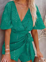 Fashion Elegant Print Backless With Belt V Neck Jumpsuits