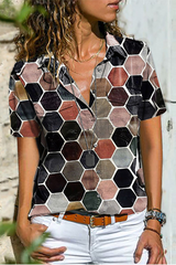 Casual Street Print Buckle Shirt Collar Tops Blouses