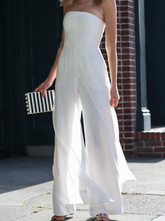 Fashion Elegant Solid Split Joint Strapless Jumpsuits