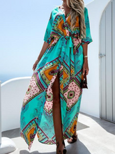 Fashion Elegant Buckle Slit With Belt O Neck A Line Dresses