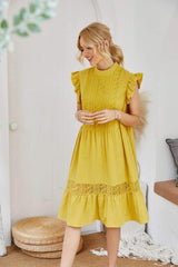 Casual Loose Pure Falbala Stand collar Shift Dresses