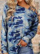 Fashion Camouflage Print Oblique Collar T-Shirts