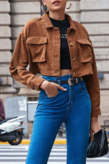 Street Solid Pocket Buckle Turndown Collar Outerwear Jackets